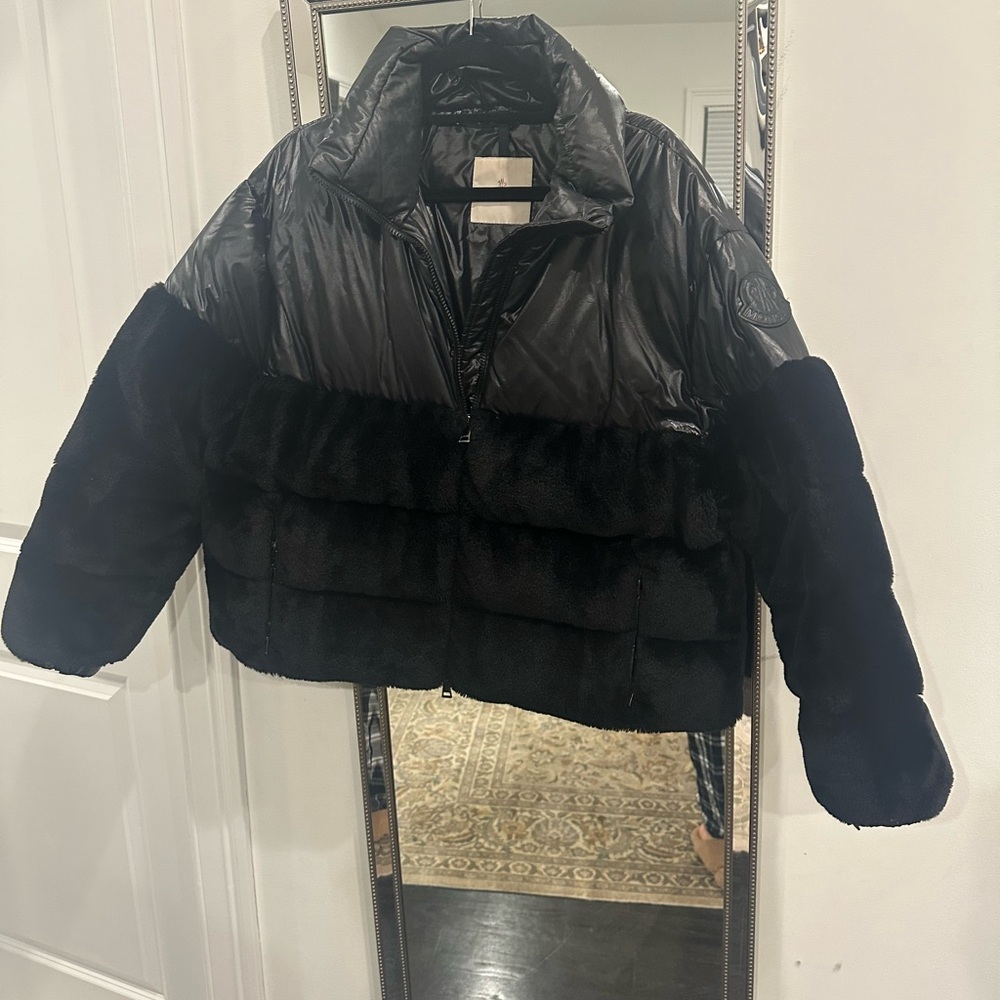 Moncler "Logo-Dec" faux fur down puffer jacket